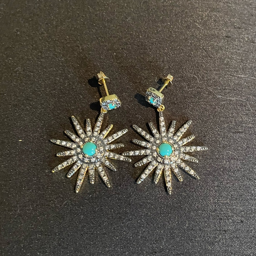 💥NWT💥 Adornia Turquoise & Swarovski Crystal Starburst Earrings - Picture 5 of 6